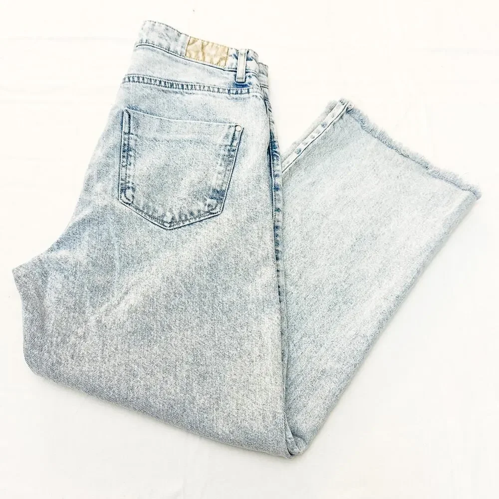 Zara Acid Wash Button Fly Denim Jeans Button Fly Straight Leg Size 8